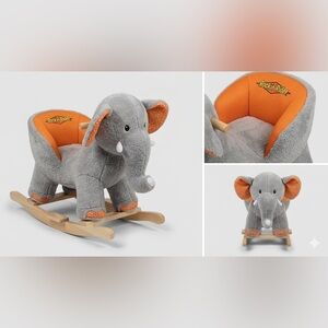 Plush Grey & Orange Elephant Rocker – Kids Toy